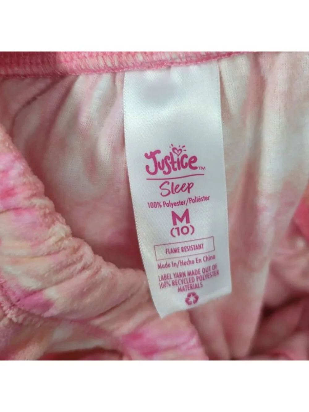 Justice Girls Fleece Pajama Set Pink Medium Tie Dye Hood Joggers Long Sleeves